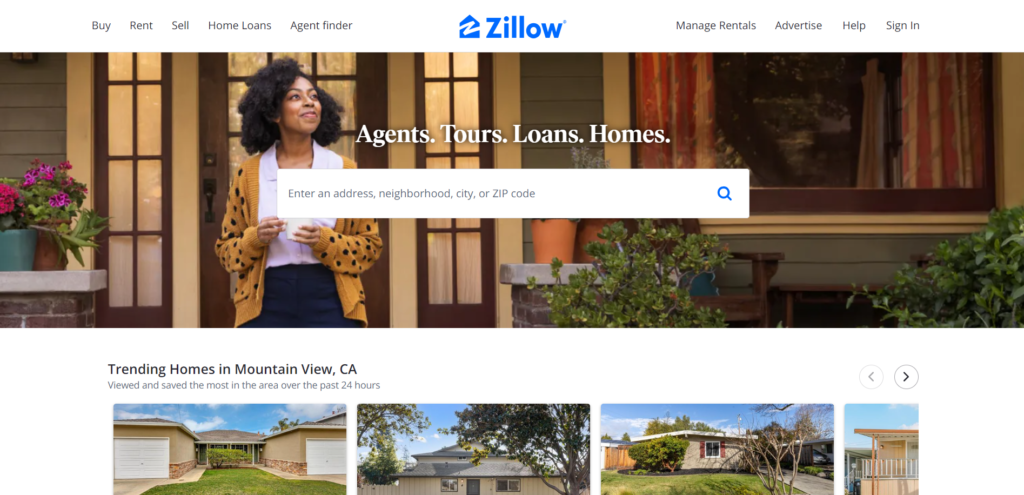 website for real estate investors: zillow homepage