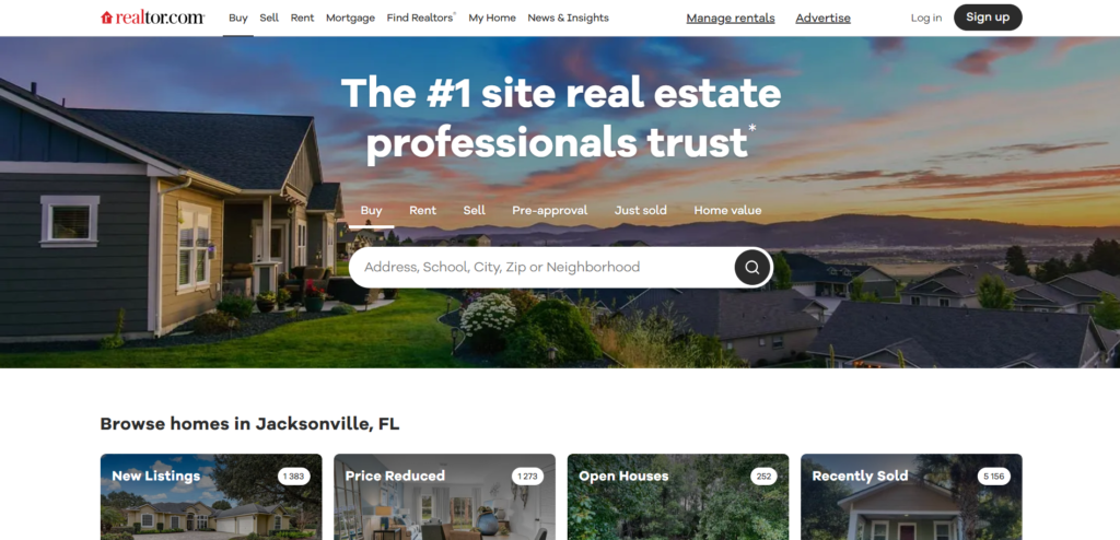 website for real estate investors: realtor.com homepage