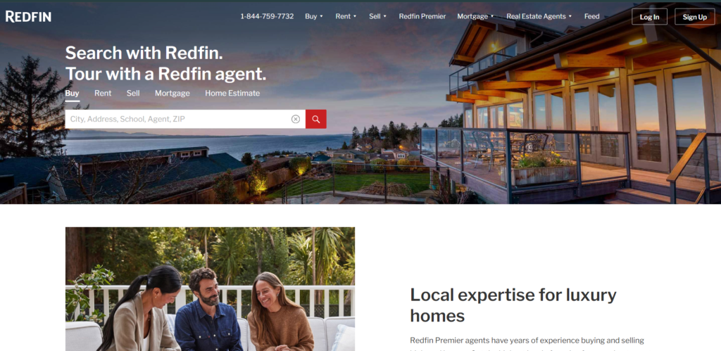 website for real estate investors: redfin homepage