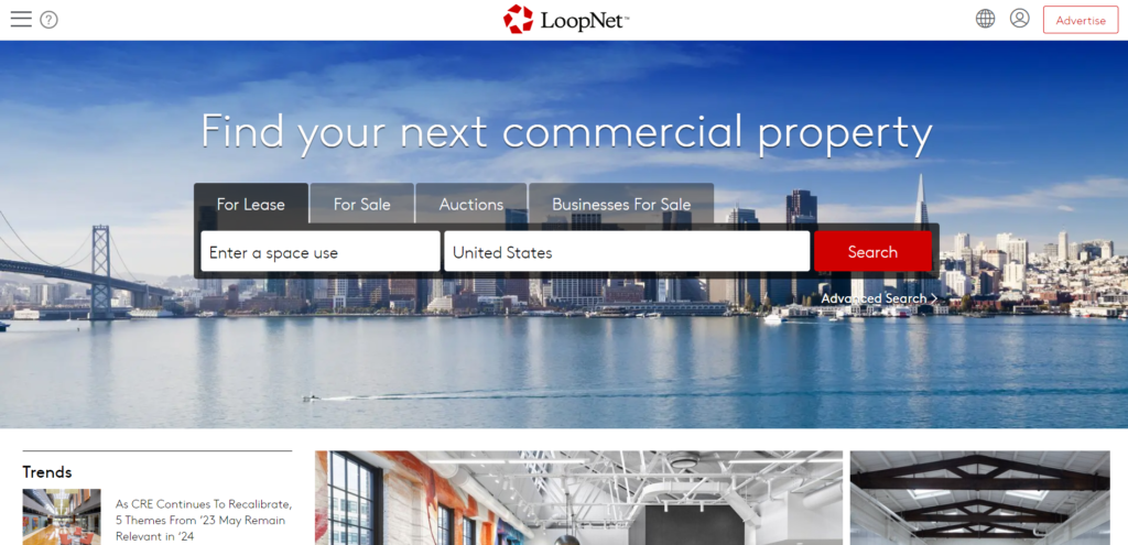 website for real estate investors: loopnet homepage