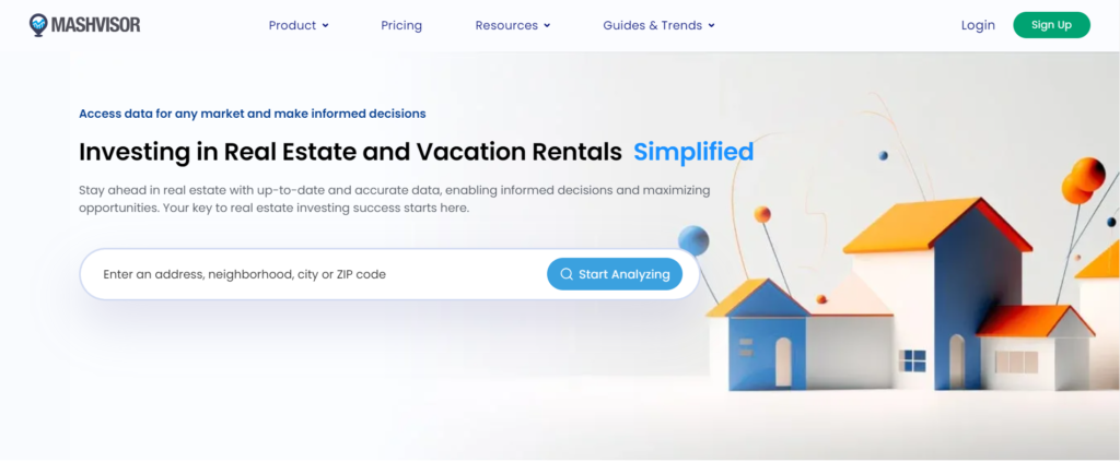 website for real estate investors: mashvisor homepage