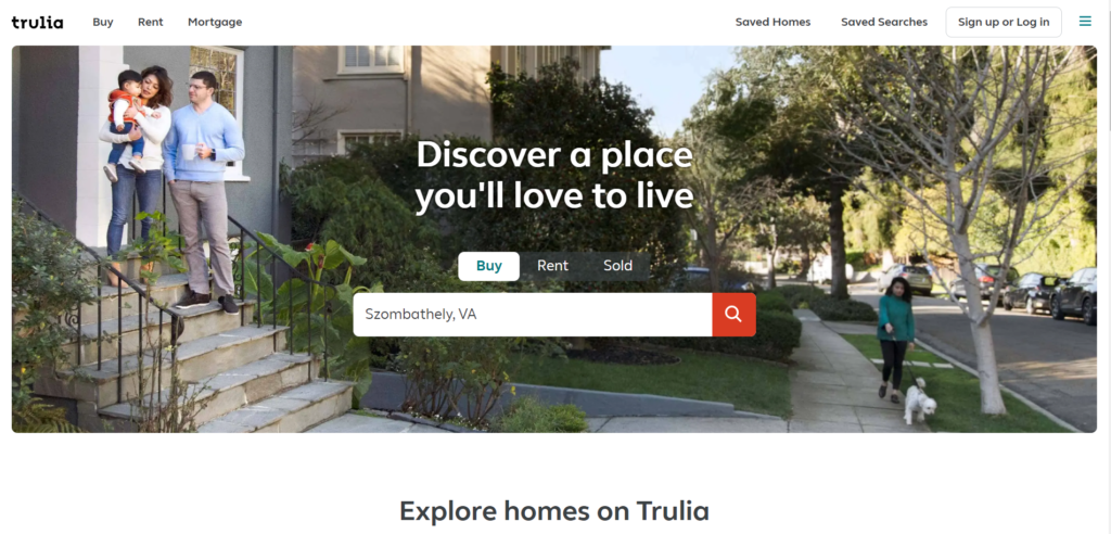 website for real estate investors: trulia homepage