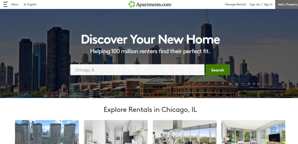 website for real estate investors: apartments.com homepage