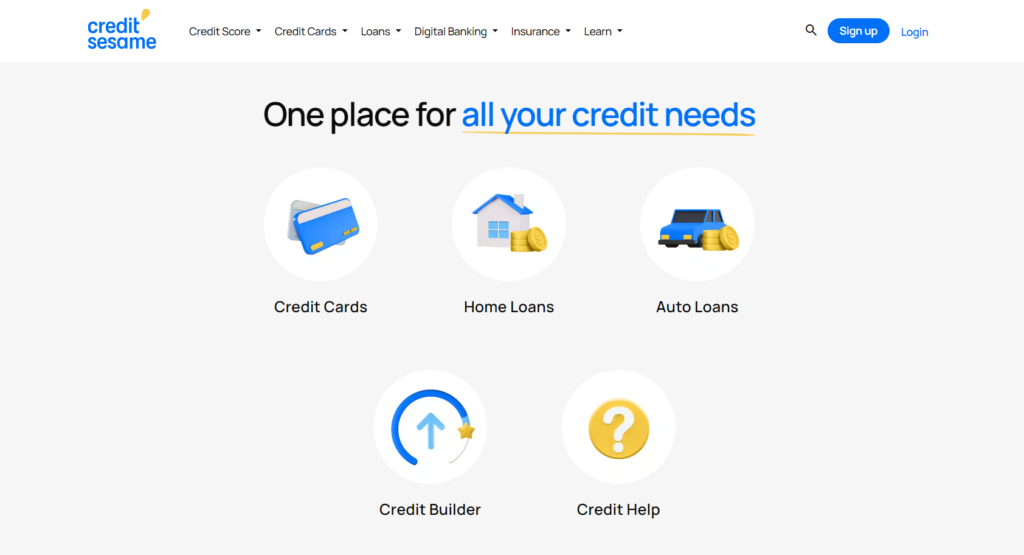  credit karma vs credit sesame: credit sesame main page