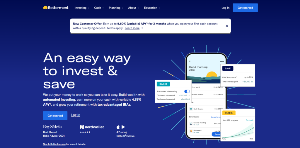 betterment vs robinhood: betterment homepage