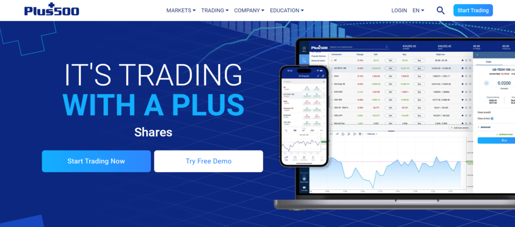 etoro vs plus500: plus500 homepage